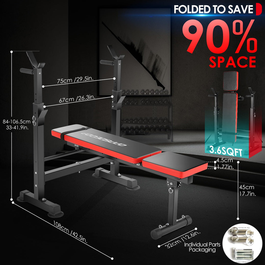 Wide range of exercises possible with OPPSDECOR 660lbs Weight Bench Set, showcasing its functionality as home gym equipment.