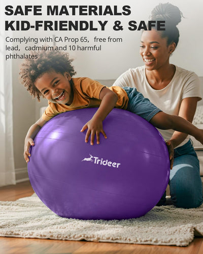 Trideer Yoga Ball being inflated easily with a quick pump, designed for use as an exercise ball for therapy.