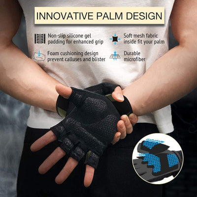 ATERCEL Workout Gloves displayed with gym equipment, promoting efficiency in workout gloves for weight lifting.