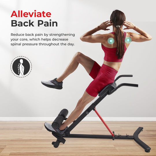 Sunny Health &amp; Fitness 45-Degree Hyperextension Roman Chair with Adjustable Height and Back, Glute, Hamstring, and Ab Workouts Foldable Sit Up Gym Bench for Home, Gray - SF-BH6629 - Dreamchaser Headquarters