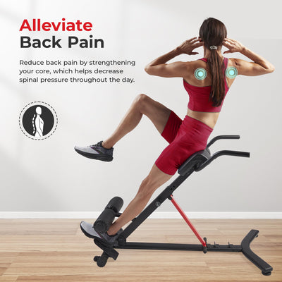 Sunny Health & Fitness 45-Degree Hyperextension Roman Chair with Adjustable Height and Back, Glute, Hamstring, and Ab Workouts Foldable Sit Up Gym Bench for Home, Gray - SF-BH6629