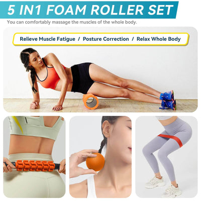 Krightlink 5 in1 Foam Roller Set for Deep Tissue Muscle Massage, High Density Fitness Exercise Foam Roller, Massage Roller, Massage Ball - Dreamchaser Headquarters