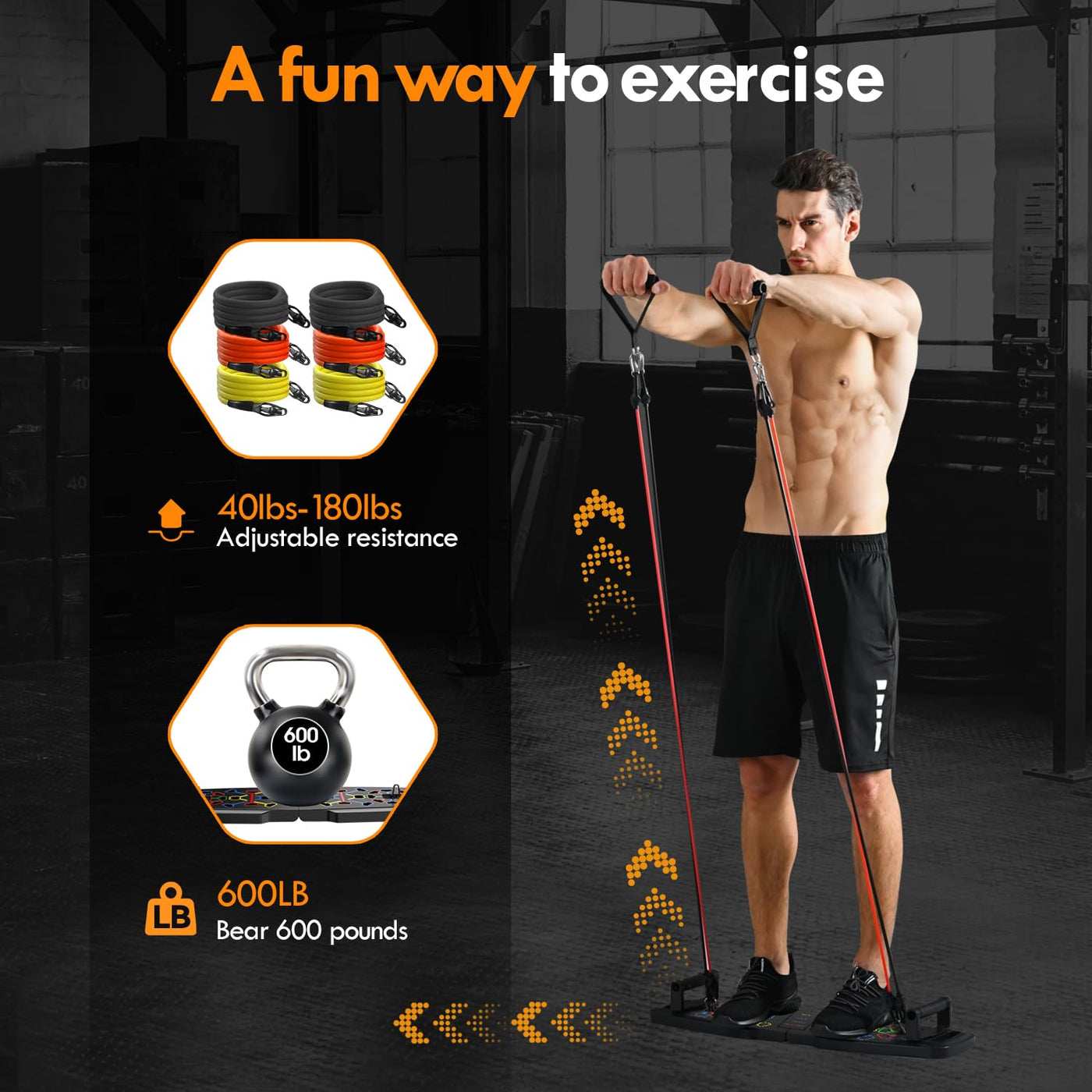 Complete set of 20 fitness accessories showcasing the versatility for a full body workout at home.