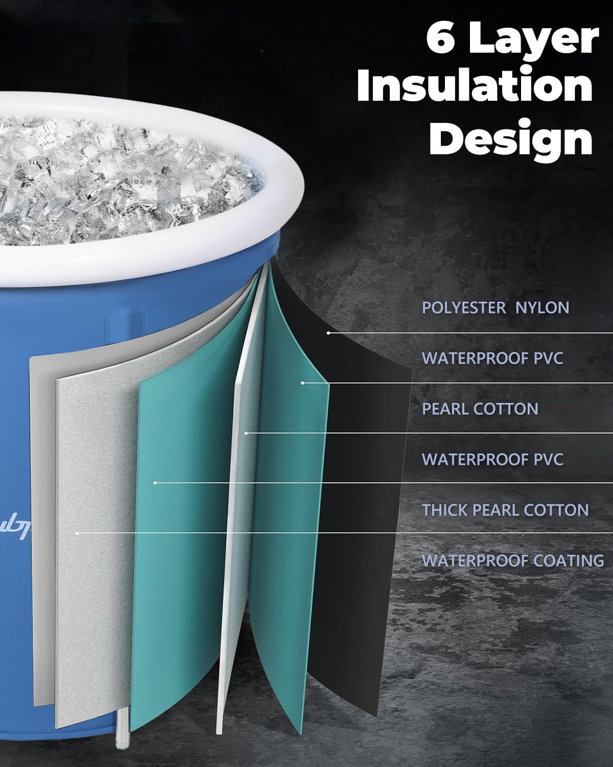 Comprehensive view of 105 gallons XL Ice Bath Tub, showcasing its sturdy design for cold plunge applications.
