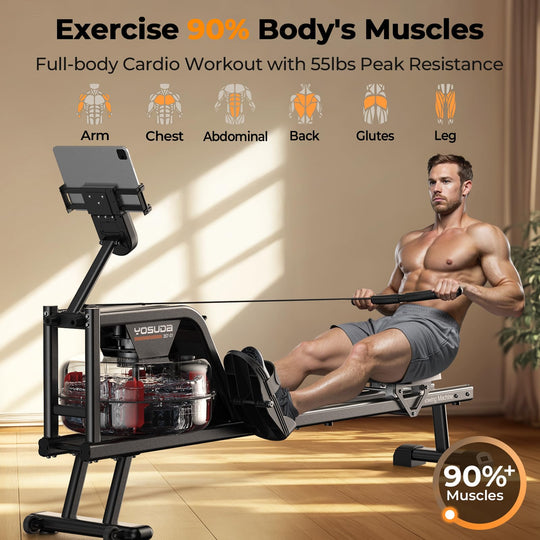 Visual of the YOSUDA Magnetic Rowing Machine demonstrating its ease of assembly and use.