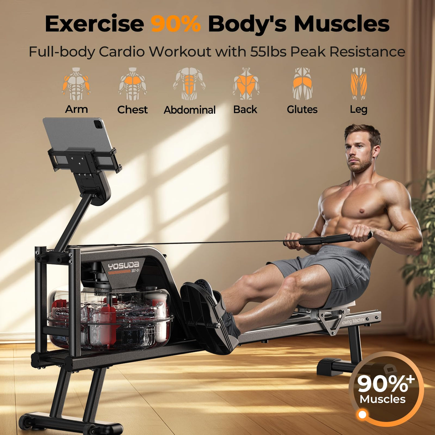 Visual of the YOSUDA Magnetic Rowing Machine demonstrating its ease of assembly and use.