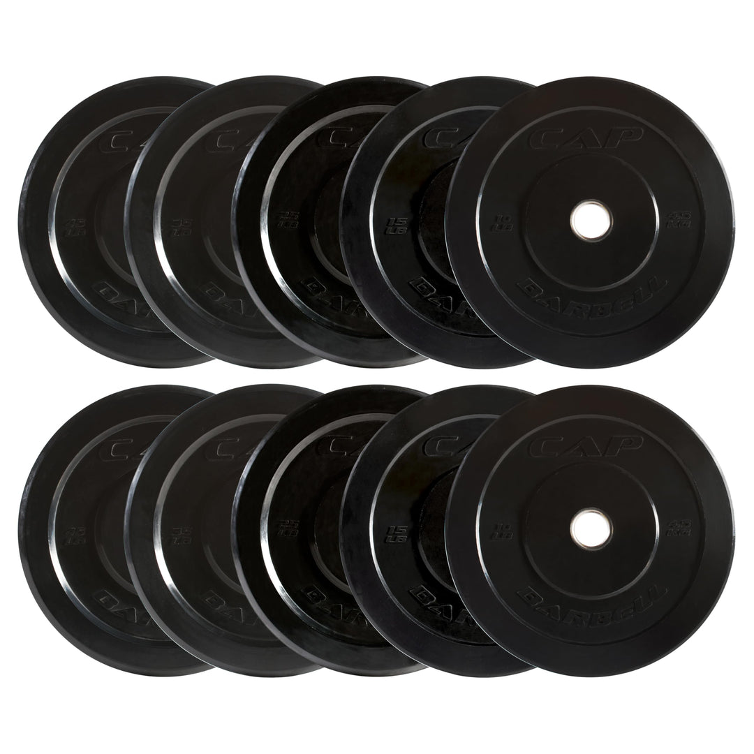 CAP Olympic Bumper Plate Weight Set 100–370LB for Home Gyms