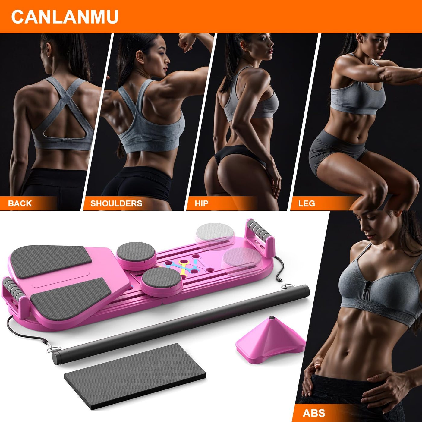 Complete tarining set including multifuncional ab board - perfect for comprehensive workouts.