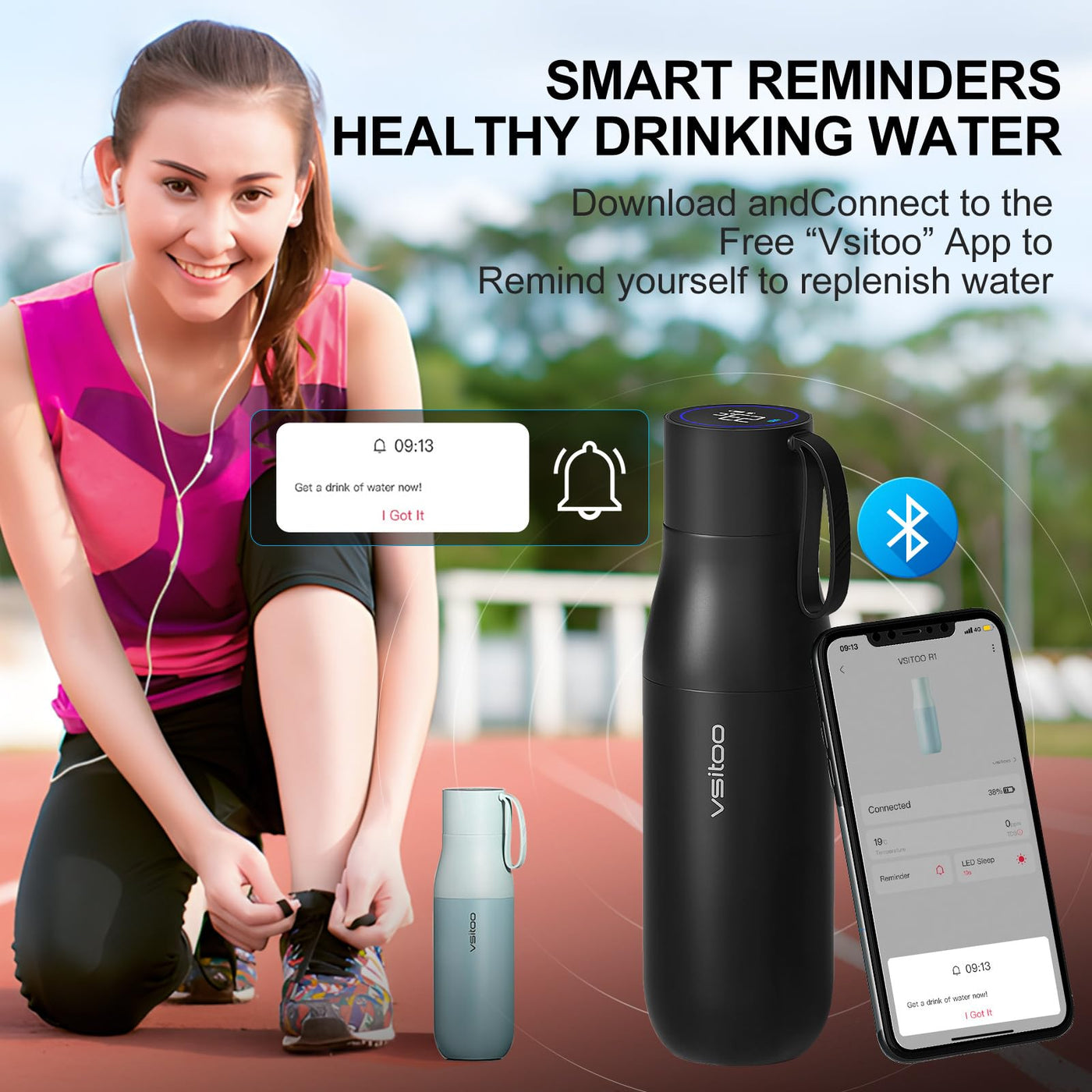 VSITOO 33 oz Smart Self-Cleaning Water Bottle,Stainless Steel Vacuum Flask,BPA-Free, One-Touch Clean,30-Day Battery, Magnetic Charging,Portable Bottle for Travel,Gym or Office,Black - Dreamchaser Headquarters