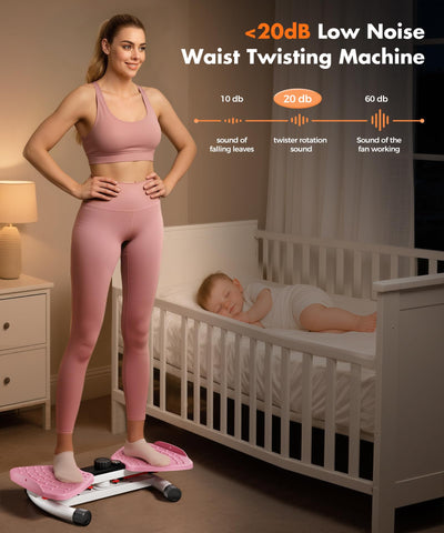 RENRUI Waist Twisting Machine Fitness Tool, Ab Twister Board with the Smart LED Digital Monitor, 300lbs Capacity & 20dB Ultra-Quiet, Anti-Slip Home Gym Workout Equipment for Women (Pink)