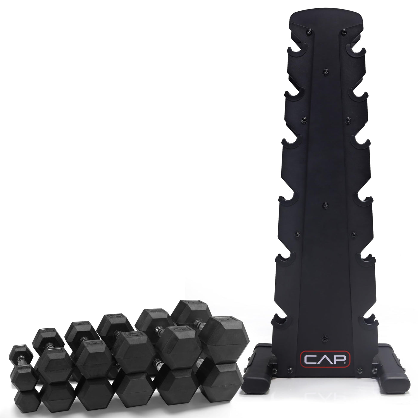 CAP Barbell 150 LB Hex Dumbbells with Rack - Space-Saving Design, Durable Rubber Coating, Versatile for Home Gym - Dreamchaser Headquarters