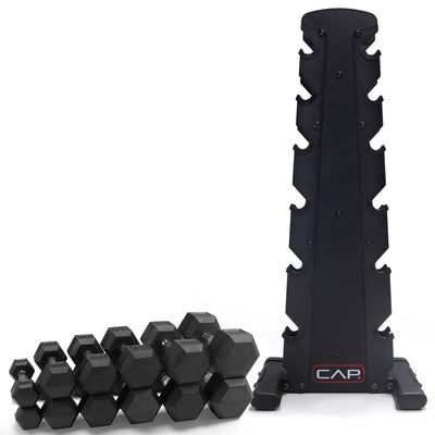 CAP Barbell 150 LB Hex Dumbbells with Rack - Space-Saving Design, Durable Rubber Coating, Versatile for Home Gym - Dreamchaser Headquarters
