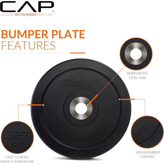 CAP Olympic Bumper Plate Weight Set 100–370LB for Home Gyms