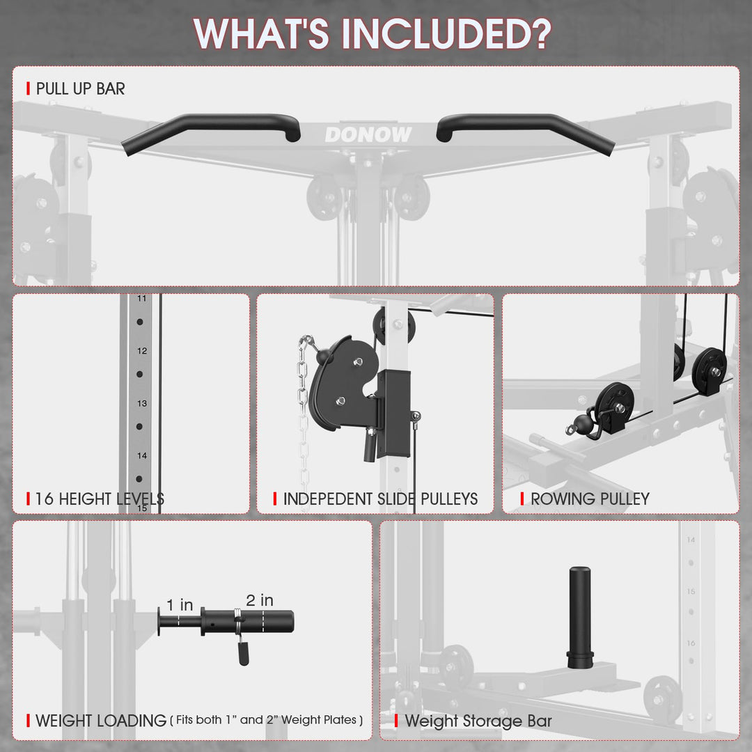 DONOW Cable Crossover Machine, Cable Fly Machine Home Gym System Workout Station with Dual Pulley System Pull-Up Bar Cable Bar and LAT Pull Down System (DN-5011) - Dreamchaser Headquarters