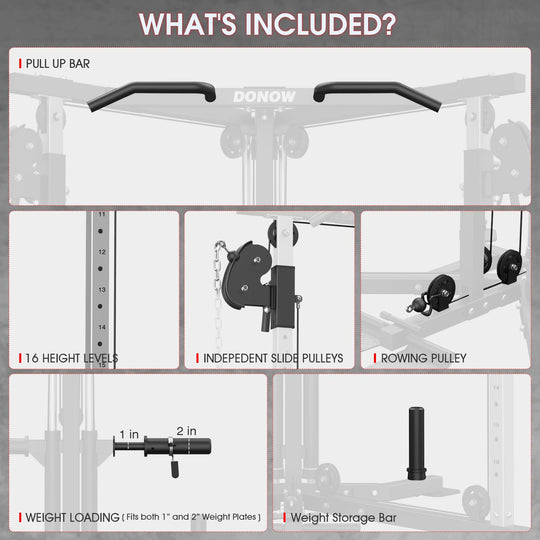 DONOW Cable Crossover Machine, Cable Fly Machine Home Gym System Workout Station with Dual Pulley System Pull-Up Bar Cable Bar and LAT Pull Down System (DN-5011) - Dreamchaser Headquarters