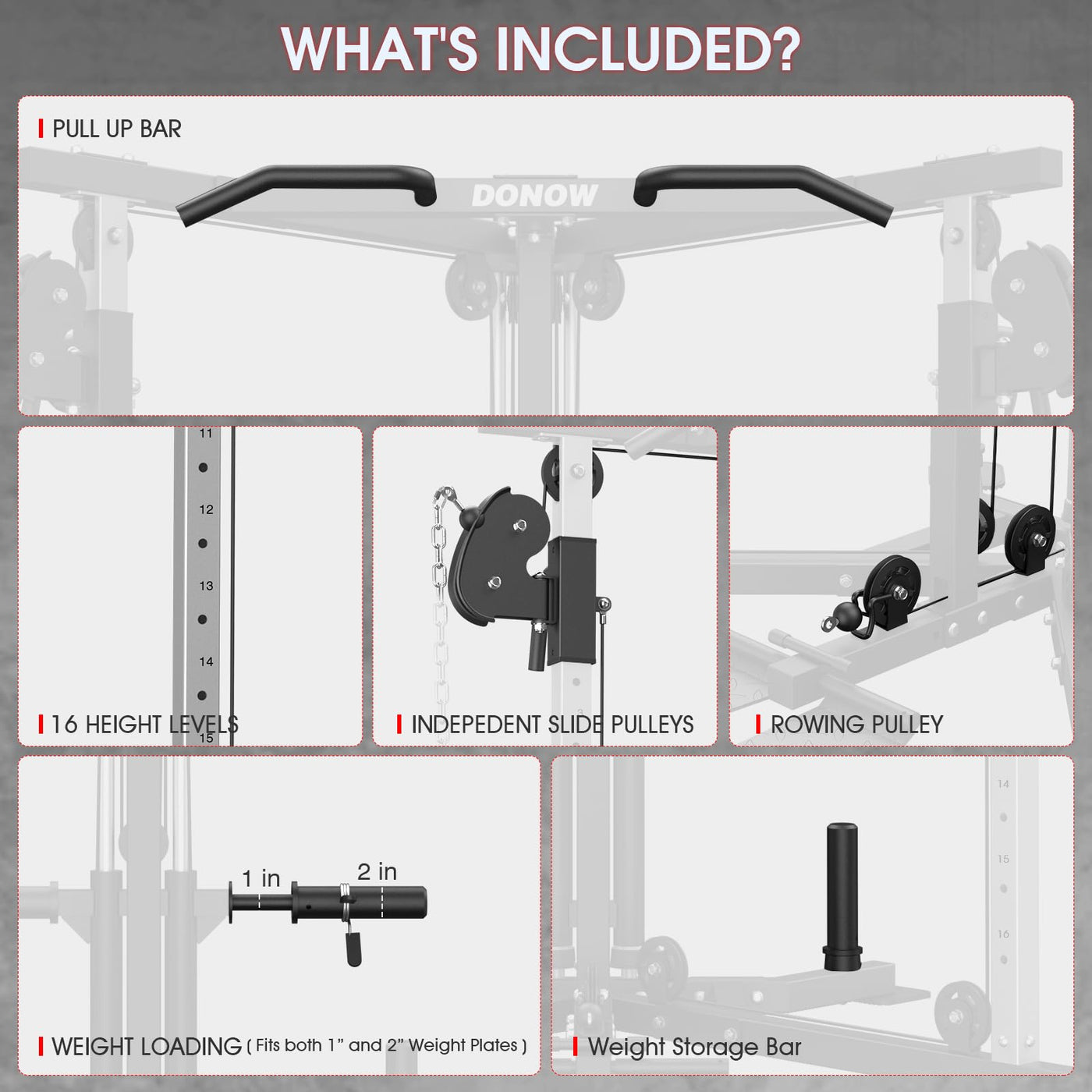 DONOW Cable Crossover Machine, Cable Fly Machine Home Gym System Workout Station with Dual Pulley System Pull-Up Bar Cable Bar and LAT Pull Down System (DN-5011) - Dreamchaser Headquarters