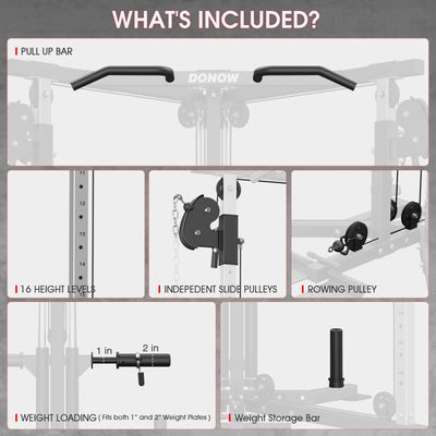 DONOW Cable Crossover Machine, Cable Fly Machine Home Gym System Workout Station with Dual Pulley System Pull-Up Bar Cable Bar and LAT Pull Down System (DN-5011) - Dreamchaser Headquarters