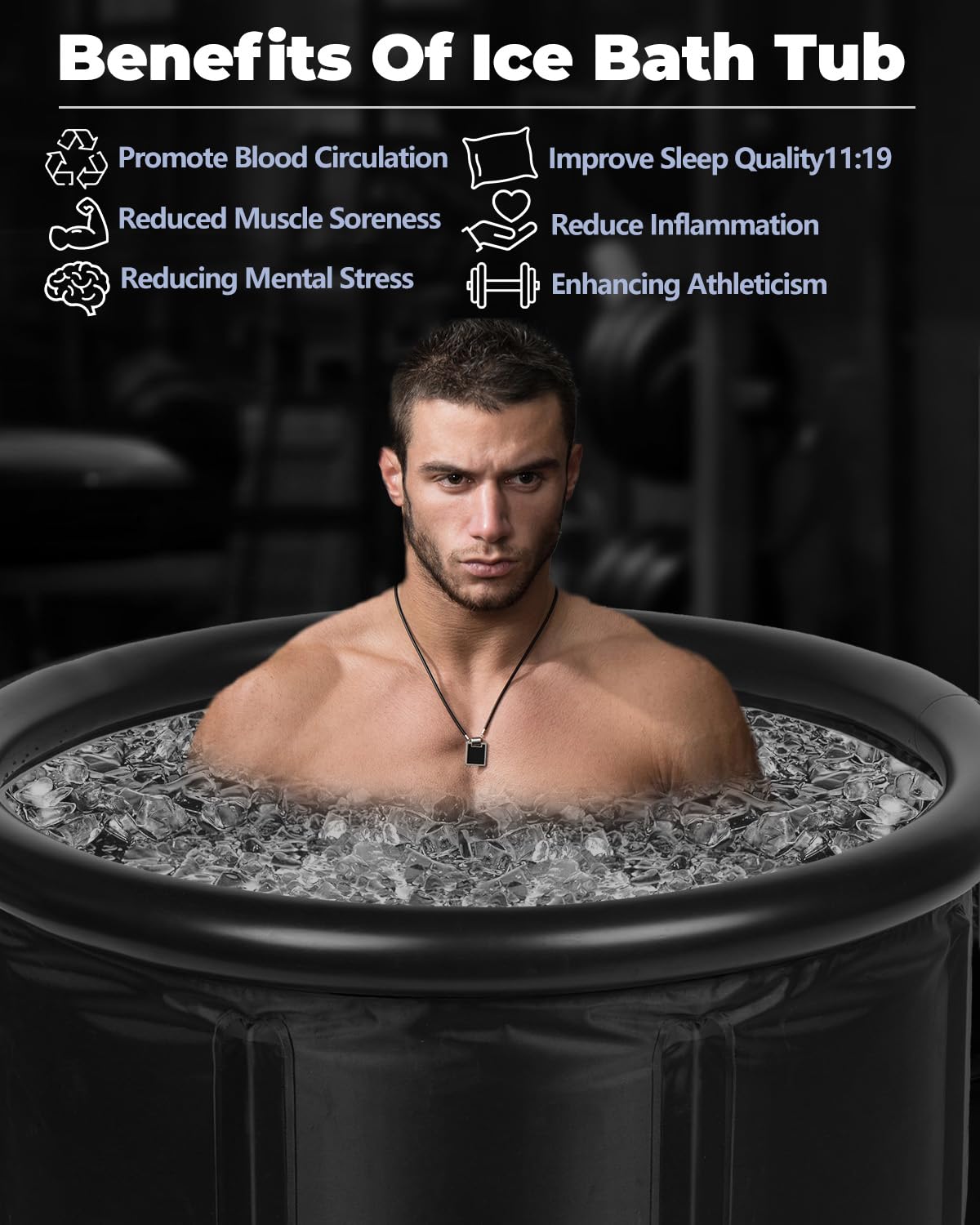 Detailed view of XL Ice Bath Tub with 8 stainless steel support bars, ensuring stability for cold plunge tub users.
