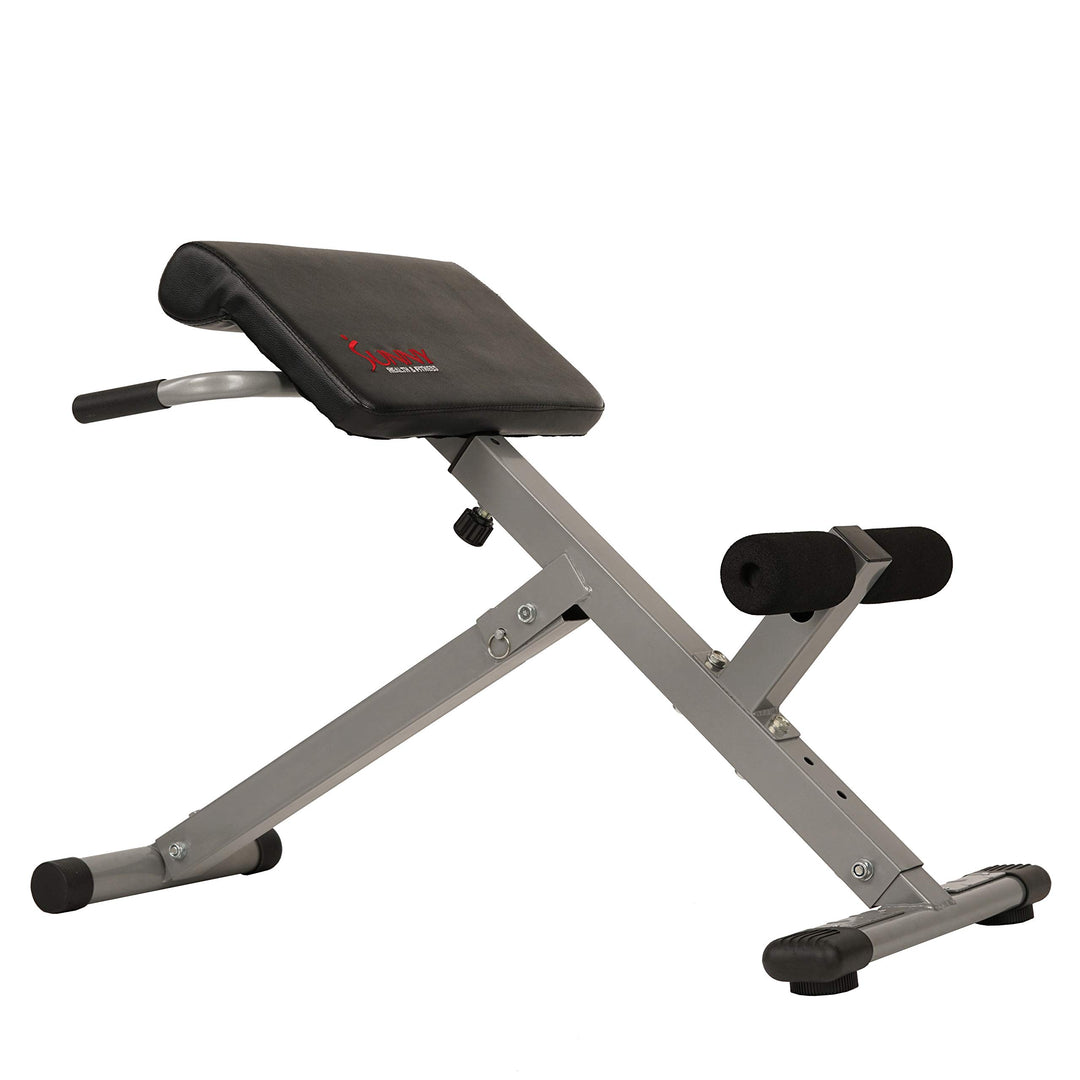 Sunny Health &amp; Fitness 45-Degree Hyperextension Roman Chair with Adjustable Height and Back, Glute, Hamstring, and Ab Workouts Foldable Sit Up Gym Bench for Home, Gray - SF-BH6629 - Dreamchaser Headquarters