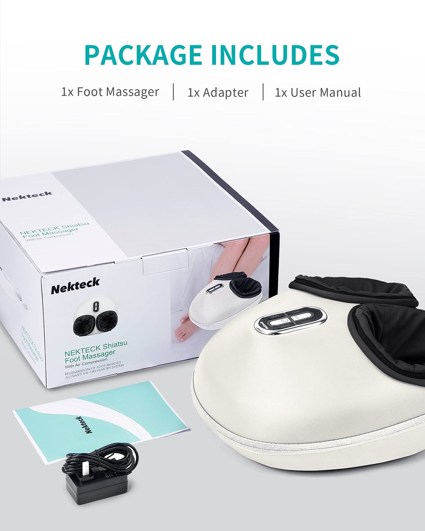 Multiple preset massage modes on the Nekteck Shiatsu Foot Massager for diverse deep tissue foot therapy experiences.