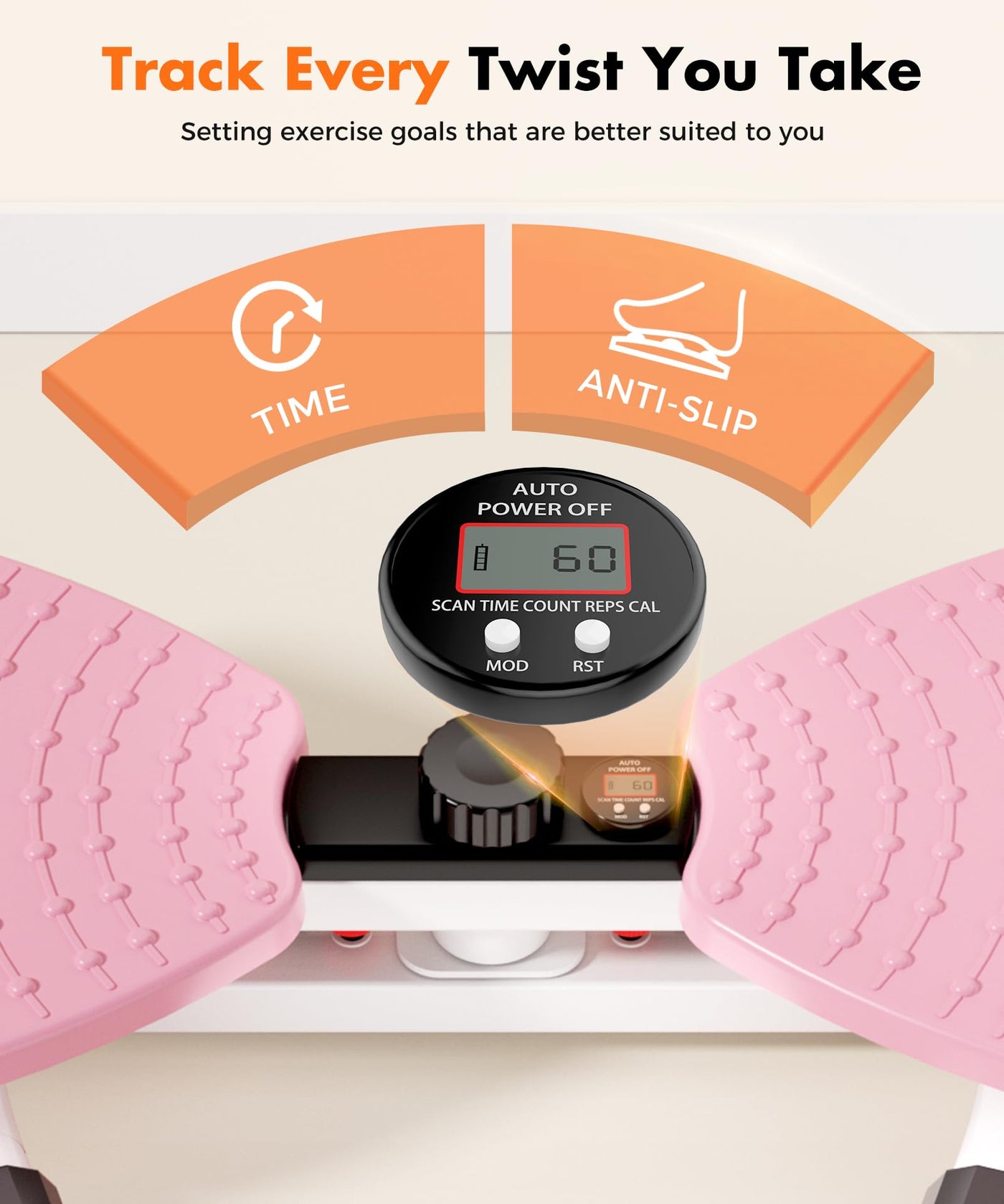 RENRUI Waist Twisting Machine Fitness Tool, Ab Twister Board with the Smart LED Digital Monitor, 300lbs Capacity & 20dB Ultra-Quiet, Anti-Slip Home Gym Workout Equipment for Women (Pink)