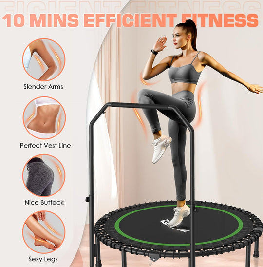 BCAN 40" Fitness Trampoline With Handle - Adjustable Foam, 450 LBS Capacity, Portable &amp; Quiet - Green - Dreamchaser Headquarters