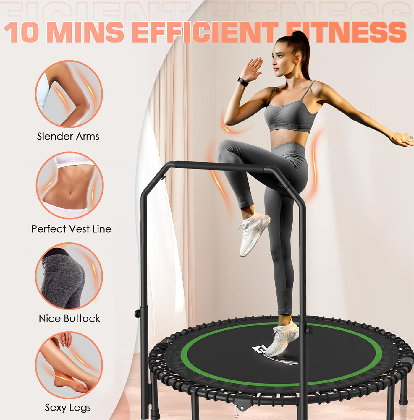 BCAN 40" Fitness Trampoline With Handle - Adjustable Foam, 450 LBS Capacity, Portable & Quiet - Green - Dreamchaser Headquarters