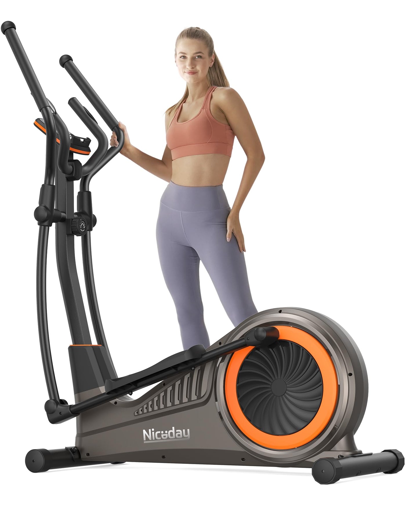 Niceday's elliptical trainer for home with exercise resistance levels displayed for customizable workouts.