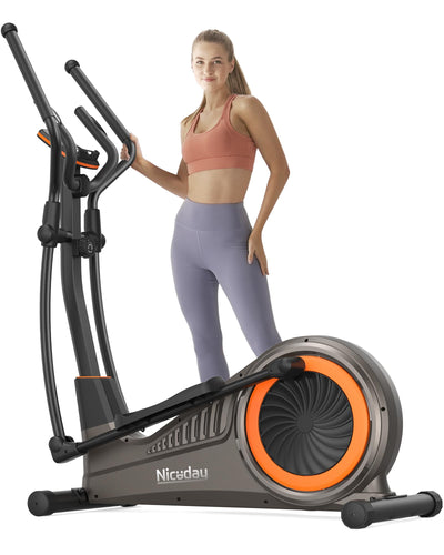 Niceday's elliptical trainer for home with exercise resistance levels displayed for customizable workouts.