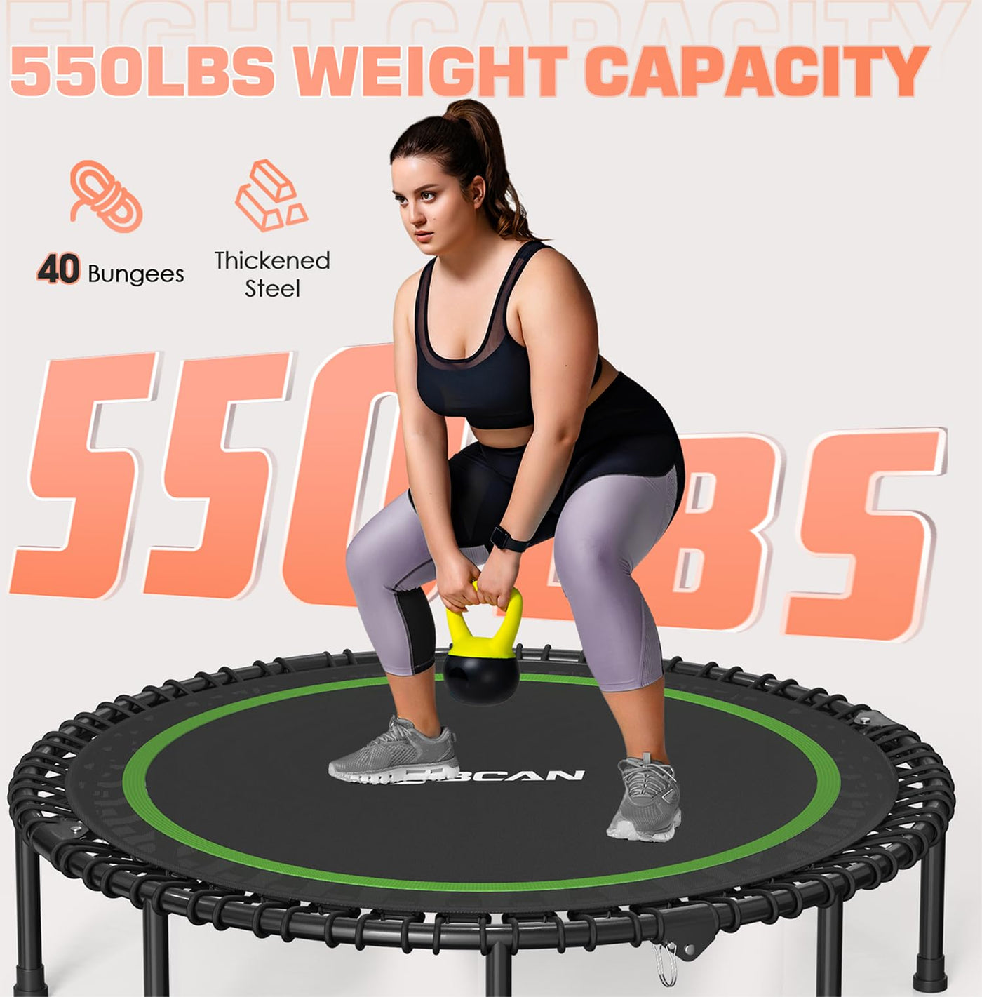 BCAN 40" Fitness Trampoline With Handle - Adjustable Foam, 450 LBS Capacity, Portable & Quiet - Green - Dreamchaser Headquarters
