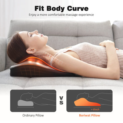 Boriwat Back Massager with Heat demonstrating its effectiveness in relieving neck and leg pain through deep tissue massage.