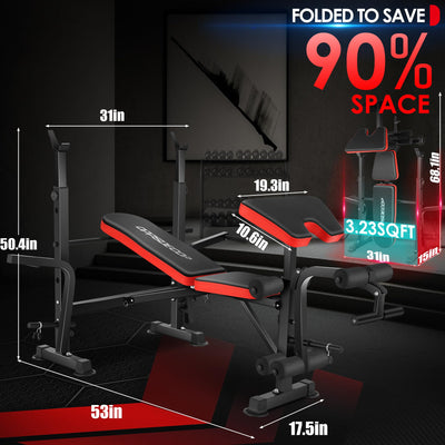 Full-body workout montage with OPPSDECOR Weight Bench Set, emphasizing its comprehensive capabilities as home gym equipment.