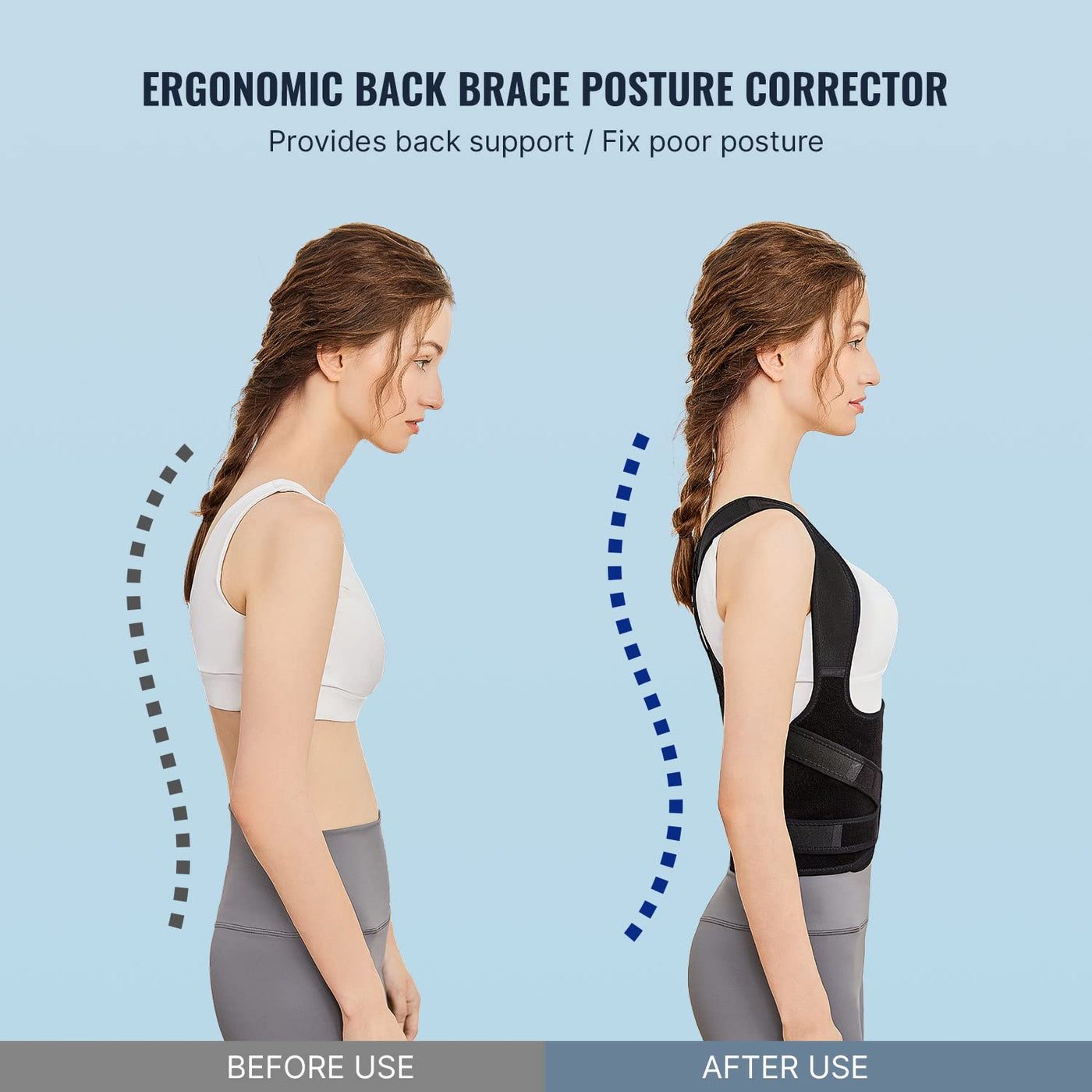 Versatile Fit Geno posture corrector for back pain, perfect for daily use at home or work.
