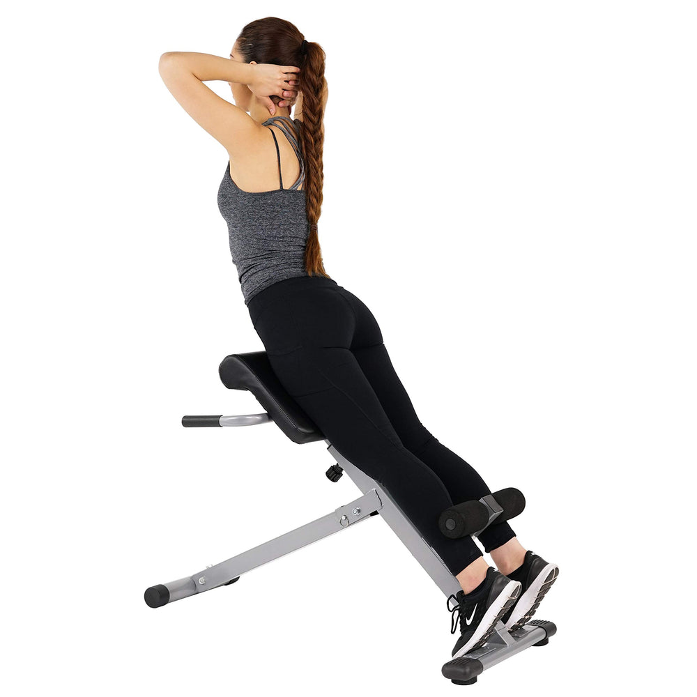 Sunny Health & Fitness 45-Degree Hyperextension Roman Chair with Adjustable Height and Back, Glute, Hamstring, and Ab Workouts Foldable Sit Up Gym Bench for Home, Gray - SF-BH6629 - Dreamchaser Headquarters