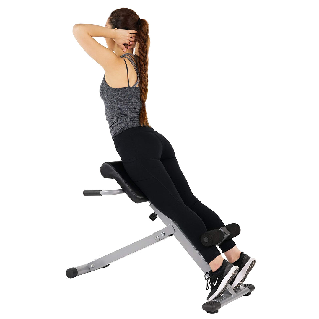 Sunny Health &amp; Fitness 45-Degree Hyperextension Roman Chair with Adjustable Height and Back, Glute, Hamstring, and Ab Workouts Foldable Sit Up Gym Bench for Home, Gray - SF-BH6629 - Dreamchaser Headquarters