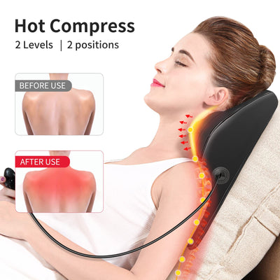 Close-up of Boriwat Back Massager with Heat highlighting its two heating zones and adjustable intensity settings.