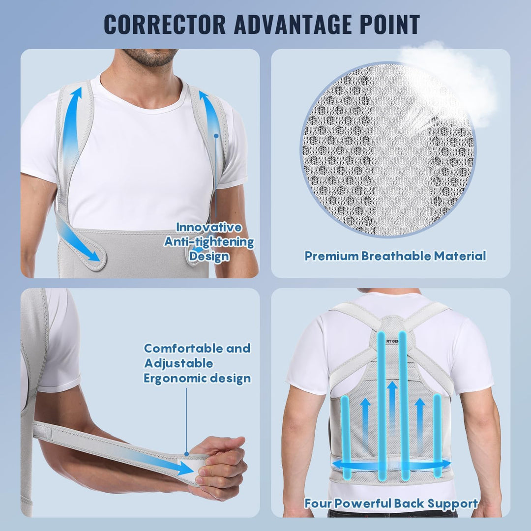 Posture Corrector For Back Pain - Fit Geno Adjustable Back Brace, Full Support &amp; Pain Relief, Breathable Design - Dreamchaser Headquarters