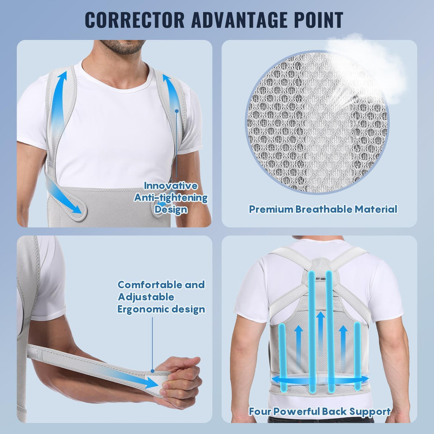 Posture Corrector For Back Pain - Fit Geno Adjustable Back Brace, Full Support & Pain Relief, Breathable Design - Dreamchaser Headquarters