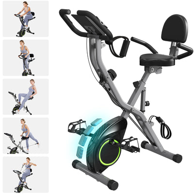 Foldable exercise bike design featuring quiet magnetic resistance for home workouts.