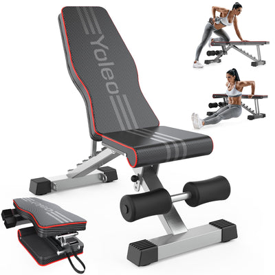 Yoleo Adjustable Weight Bench showing different incline settings for full body workout bench.
