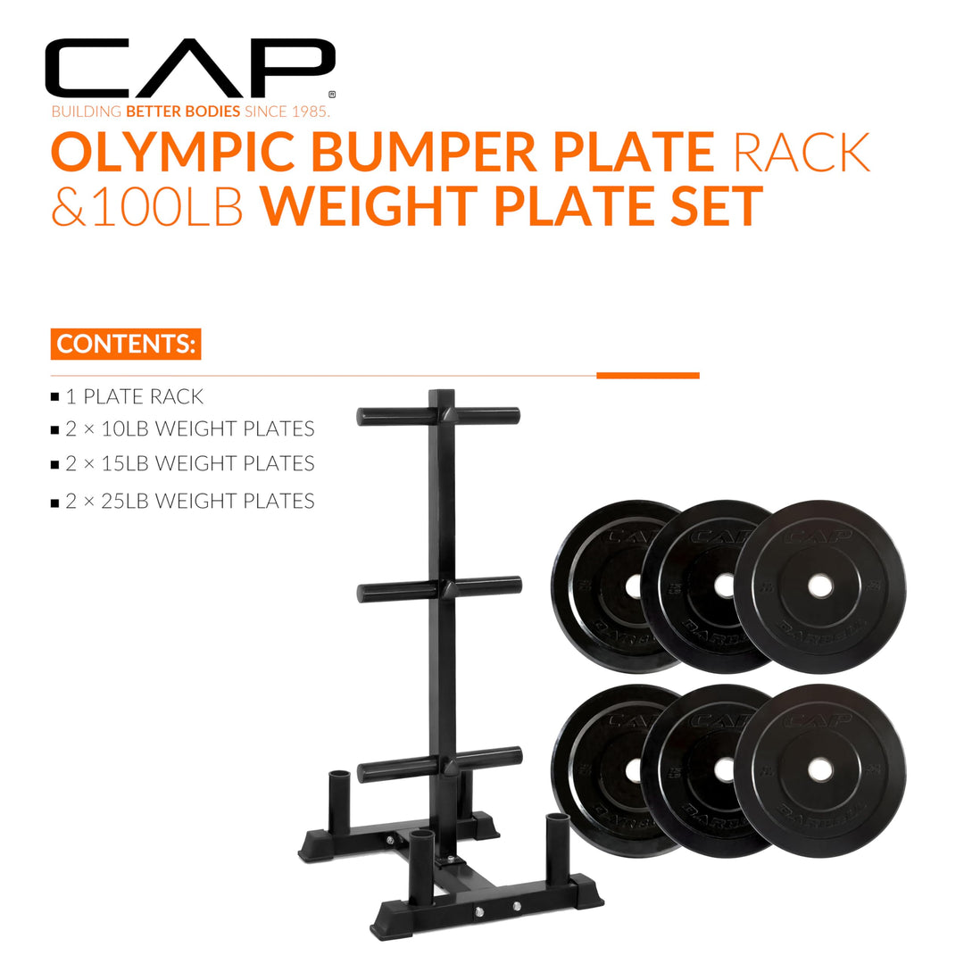 CAP Olympic Bumper Plate Weight Set 100–370LB for Home Gyms