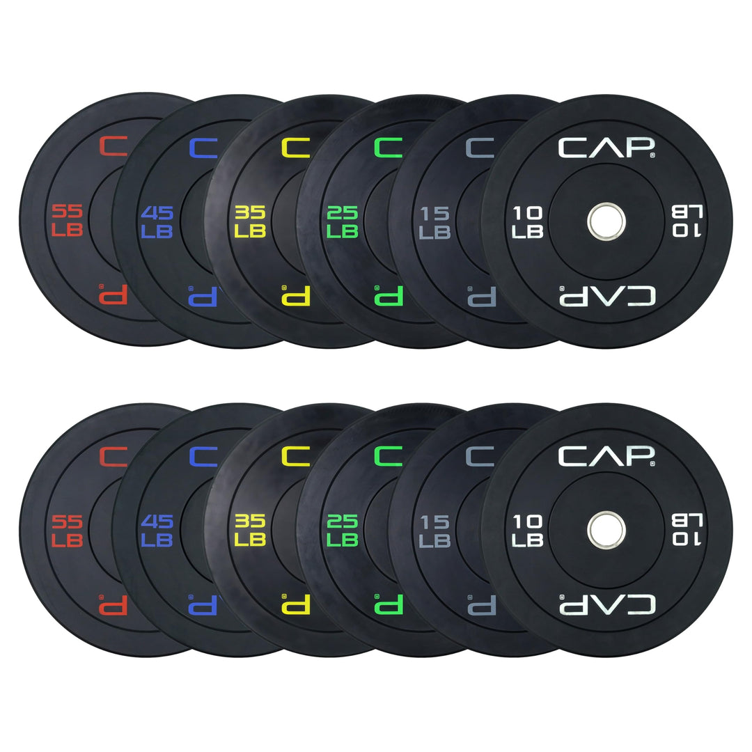CAP Olympic Bumper Plate Weight Set 100–370LB for Home Gyms