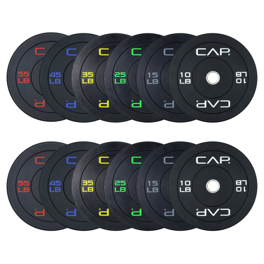 CAP Olympic Bumper Plate Weight Set 100–370LB for Home Gyms