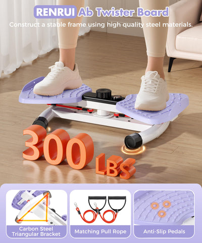 RENRUI Waist Twisting Machine Fitness Tool, Ab Twister Board with the Smart LED Digital Monitor, 300lbs Capacity & 20dB Ultra-Quiet, Anti-Slip Home Gym Workout Equipment for Women (Pink)