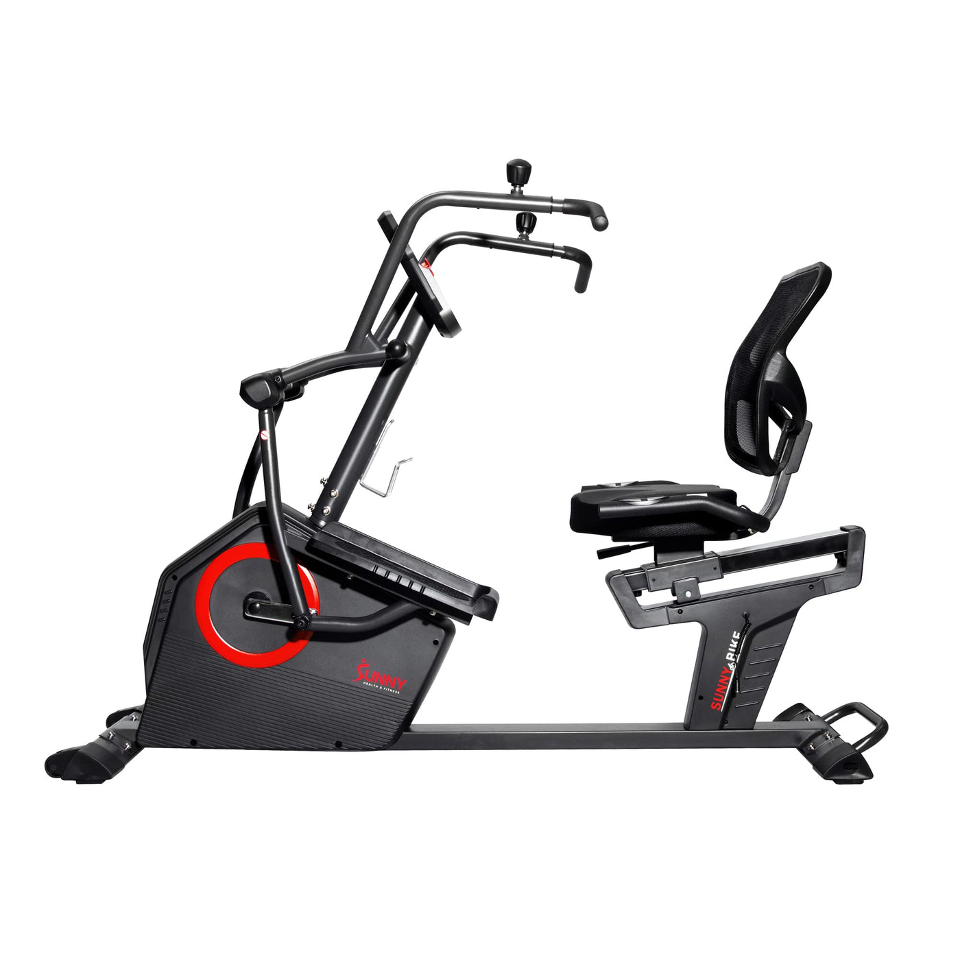 Sunny Health & Fitness Electromagnetic Recumbent Cross Trainer Exercise Elliptical Bike w/Arm Exercisers, Easy Access Seat & Exclusive SunnyFit® App Enhanced Bluetooth Connectivity - SF-RBE4886SMART