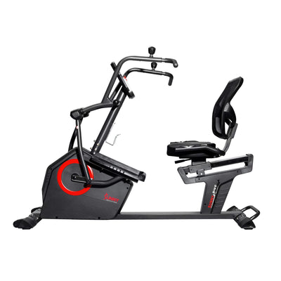 Sunny Health & Fitness Electromagnetic Recumbent Cross Trainer Exercise Elliptical Bike w/Arm Exercisers, Easy Access Seat & Exclusive SunnyFit® App Enhanced Bluetooth Connectivity - SF-RBE4886SMART