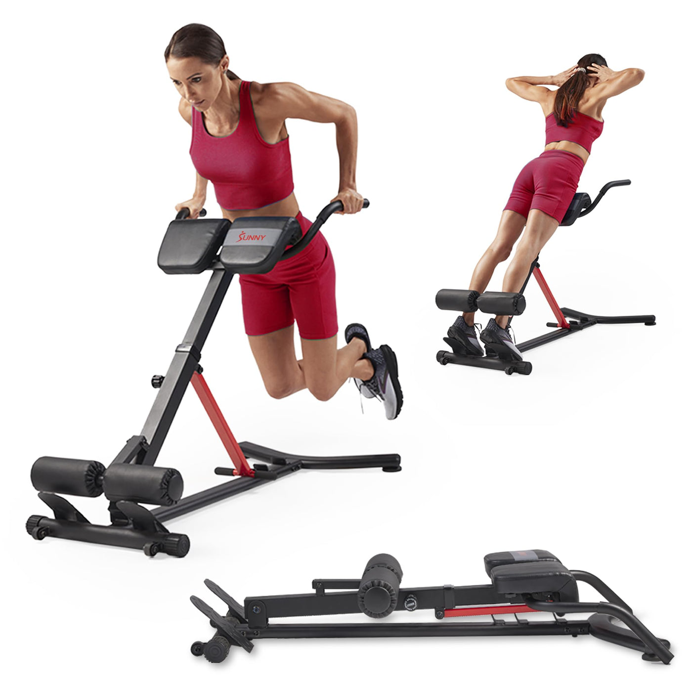 Sunny Health & Fitness 45-Degree Hyperextension Roman Chair with Adjustable Height and Back, Glute, Hamstring, and Ab Workouts Foldable Sit Up Gym Bench for Home, Gray - SF-BH6629