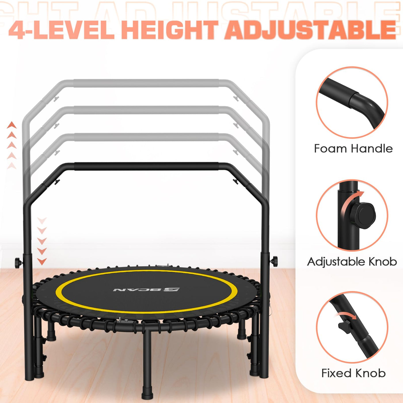 BCAN 40" Fitness Trampoline With Handle - Adjustable Foam, 450 LBS Capacity, Portable & Quiet - Green - Dreamchaser Headquarters
