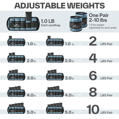Sportneer Adjustable Weighted Ankle Weights Set 1 Pair 2 4 6 8 10 Lbs Leg Weight Straps for Women Men for Gym,Fitness, Workout,Walking, Jogging,1-5 lbs for Each Ankle, 1 Pair 2-10 lbs (Black) - Dreamchaser Headquarters