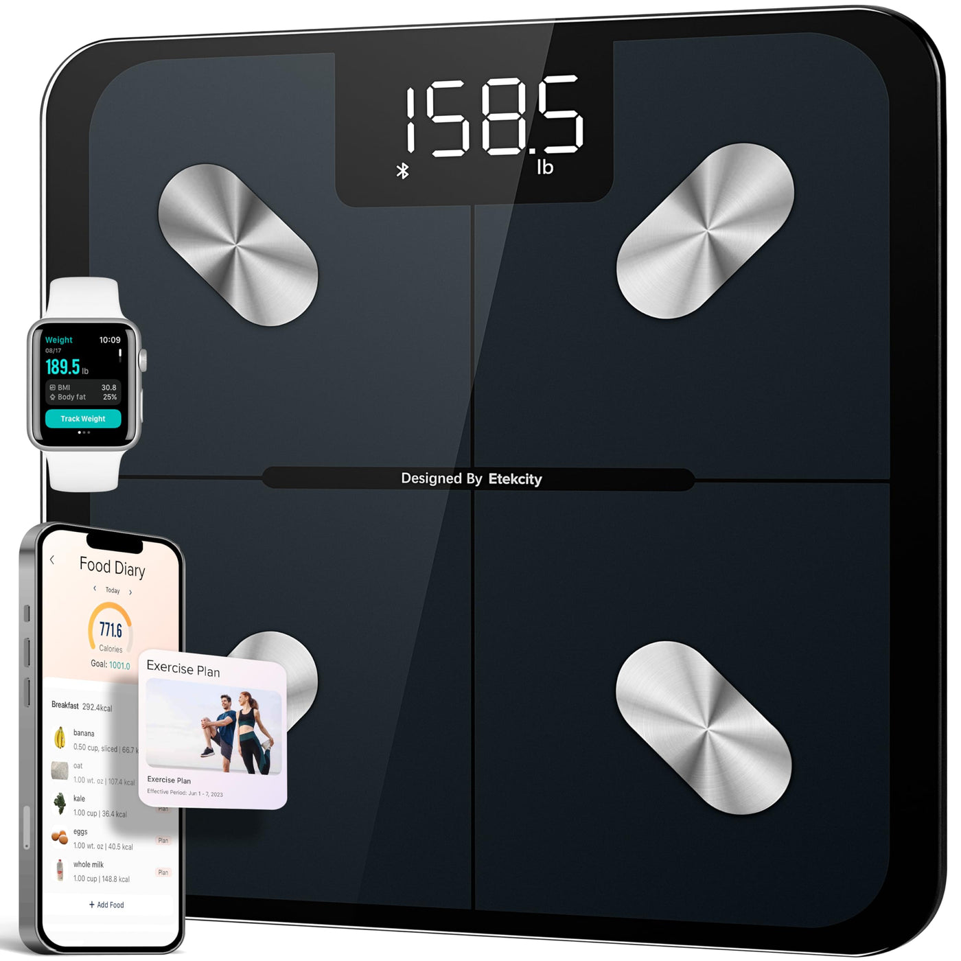 Etekcity Smart Scale for Body Weight, a Bluetooth body composition scale that offers BMI, body fat, and muscle mass measurements.